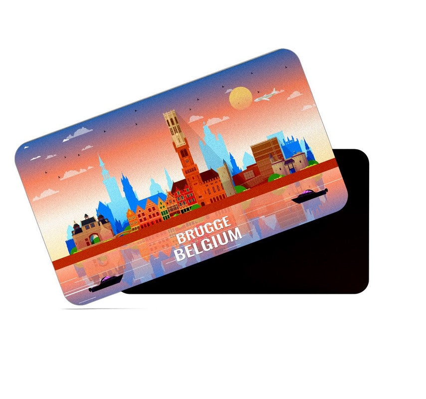 dhcrafts Rectangular Rubber Fridge Magnet / Magnetic Card Multicolor Belgium Brugge Design Pack of 1 (8.6cm x 5.4cm)